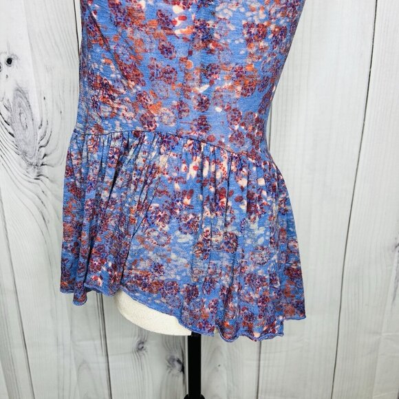 Free People Babydoll Peplum Tank Top Sz XS Blue Floral Bohemian Cottage - Picture 8 of 11